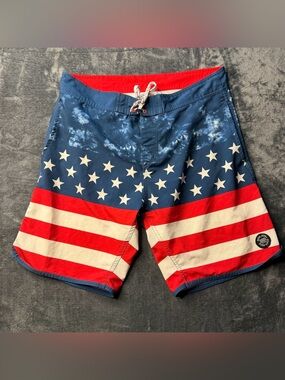 Ron Jon Men's Patriotic Stars & Stripes Board Shorts - Red, White & Blue